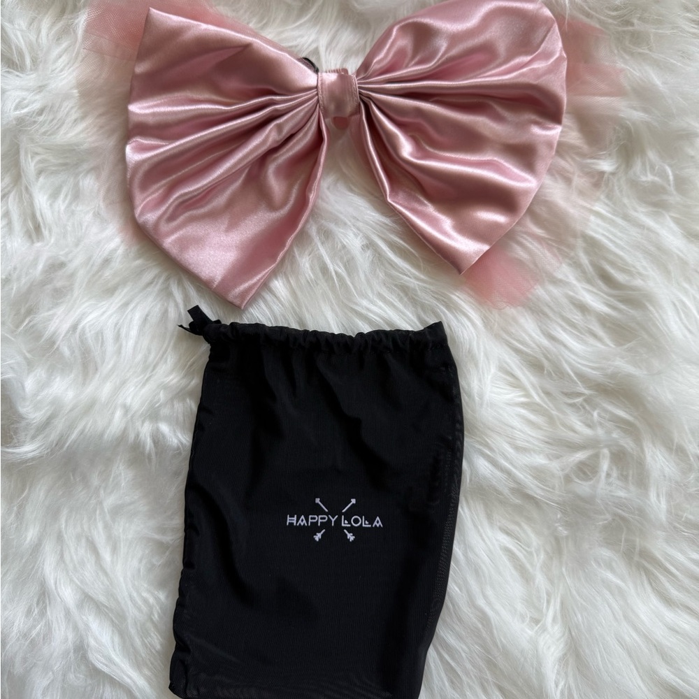 Happy Lola Pink Satin Bow with Black Storage Pouch